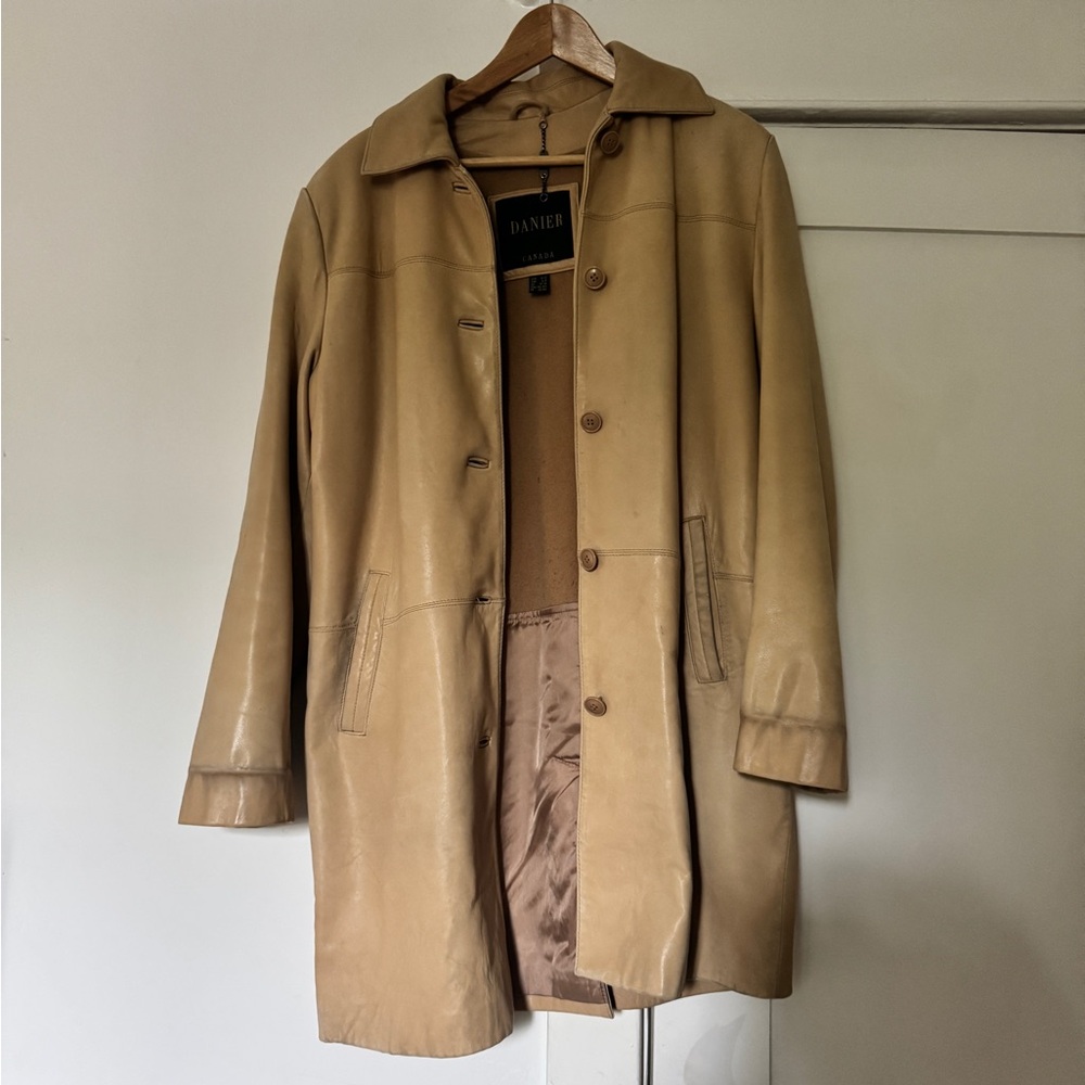 Danier Tan leather Trench Coat